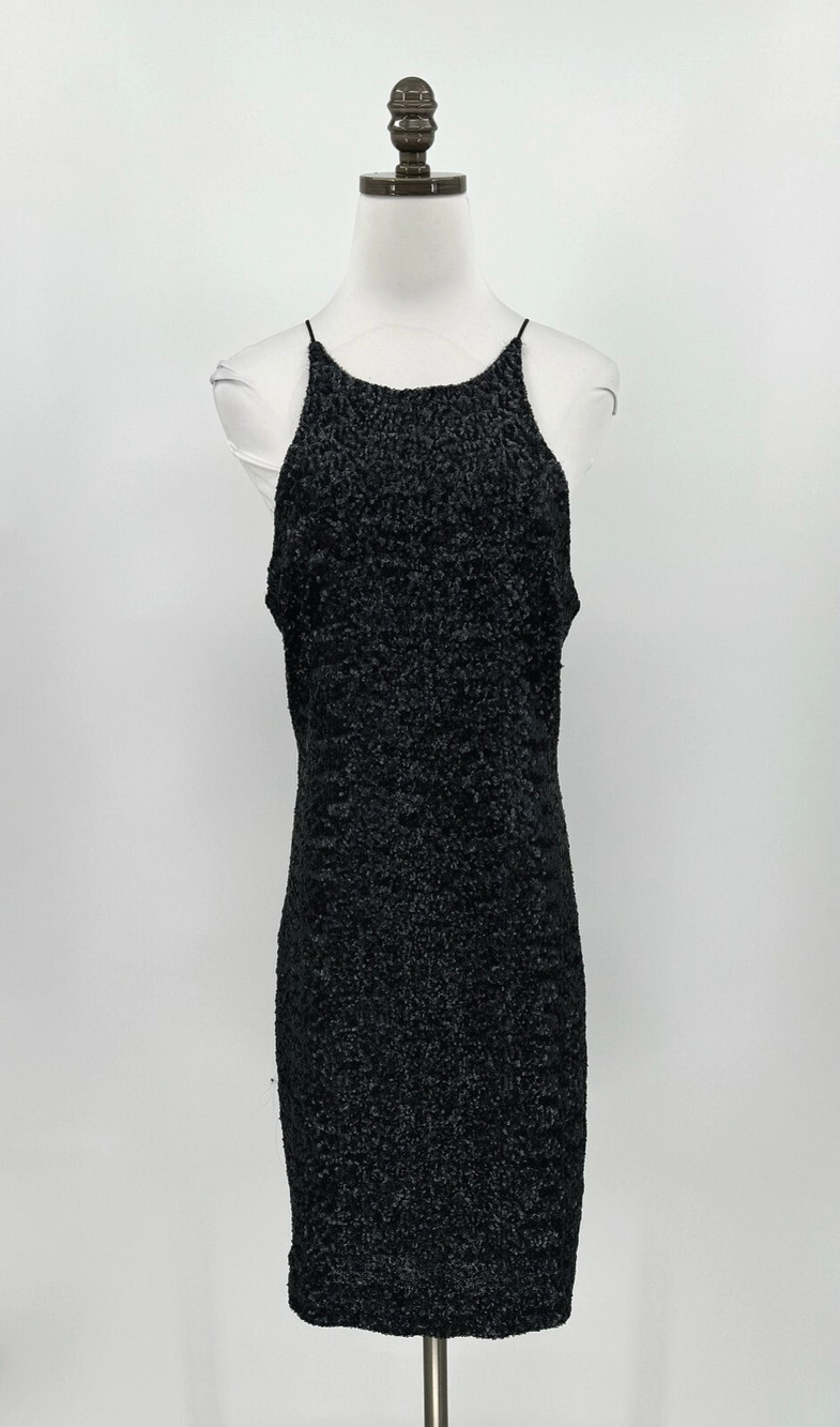 Dress the Population Womens Black Rowen All Over Sequin Dress Sz L